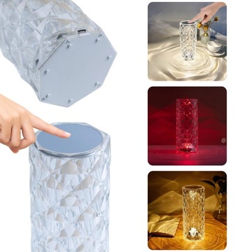 KRYSZTAŁOWA LAMPKA NOCNA DOTYKOWA DIAMENTOWA RÓŻA LAMPA LED DIAMOND + PILOT