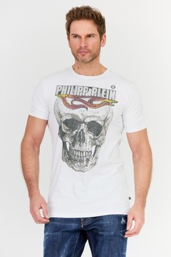 Philipp Plein Biały t-shirt z czaszką i logo r L