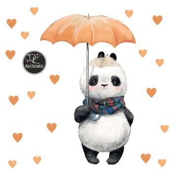 NAKLEJKA PANDA,PARASOL,SERCA AKWARELA