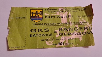 GKS KATOWICE - GLASGOW RANGERS 05-10-1988 BILET