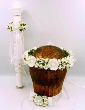 ZESTAW KOMUNIJNY WIANEK,OZDOBA ŚWIECY