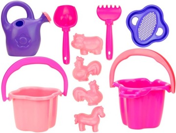 Zestaw do piasku taczka wózek konewka wiaderko łopatka grabki sitko foremki