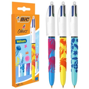 BIC ZESTAW 4COLOURS VELVET DŁUGOPIS AUTOMATYCZNY 4 KOLORY 4W1 POUCH 3 SZT.