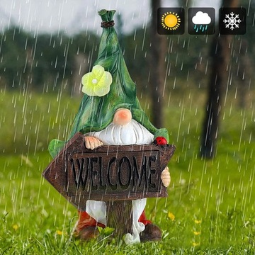 Светодиодный солнечный фонарь-статуя гнома, ручная роспись из смолы, пейзажный двор