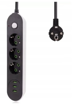 LISTWA ZASILAJĄCA 3 GNIAZDA + 3x USB PRZEDŁUŻACZ