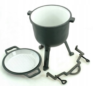 KOCIOŁEK EMALIOWANY 8L Pokrywa 2w1 PATELNIA Grill
