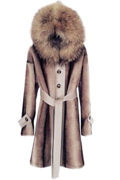 Płaszcz damski, prawdziwe futro z lisa, brązowy