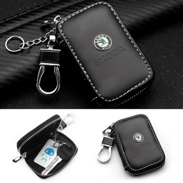 КРАСИВЫЙ брелок SKODA, хром, Кожа