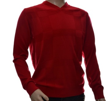 Sweter męski z kaszmirem w serek czerwony 3XL