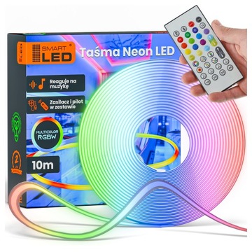 Taśma NEON LED RGBW CCT 10 metrów Zestaw Sterownik Pilot Zasilacz Muzyka