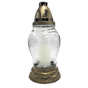 Znicz na Grób Brązowy Lampion Ozdobny 26cm+ Wkład do Znicza Parafinowy