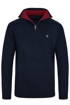 MODNY SWETER MĘSKI GOLF PÓŁZAMEK GRANATOWY - M