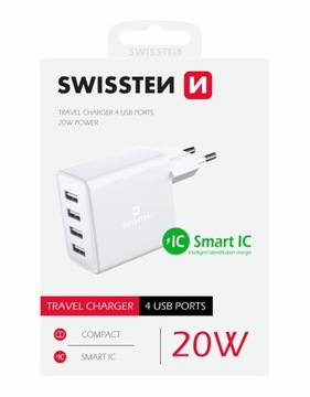 АДАПТЕР СЕТЕВОГО ЗАРЯДНОГО УСТРОЙСТВА SWISSTEN 4x USB 4A 20W
