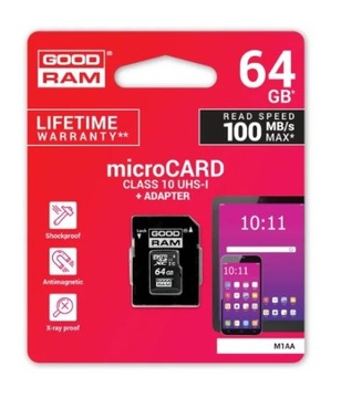 KARTA PAMIĘCI microSD GOODRAM UHS1 CL10 64GB + ADAPTER 100MB