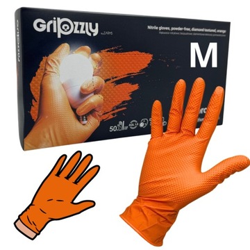 Rękawiczki RĘKAWICE NITRYLOWE GRIPZZLY pomarańczowe ORANGE GRIP M 50 szt.