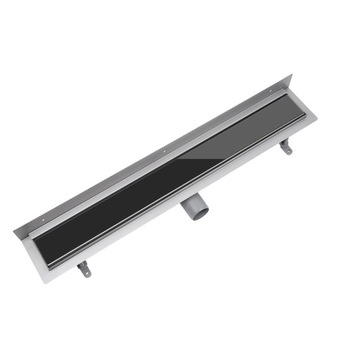 Odpływ liniowy PRZYŚCIENNY VOGI ruszt SZKŁO CZARNE 70 cm NISKI SYFON fi 50
