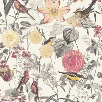 TAPETA KOLOROW PTAKI KWIATY STYL ORIENTALNY SHABBY