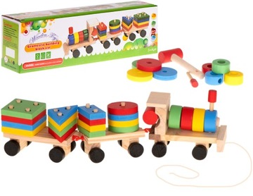 Kolejka pociąg lokomotywa klocki drewniane sorter układanka 30cm
