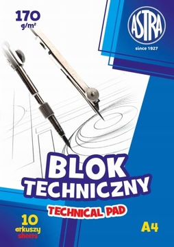 BLOK TECHNICZNY A4 BIAŁY 10 KARTEK 170G ASTRA