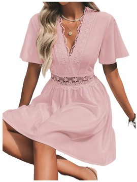 SUKIENKA ELEGANCKA LETNIA DAMSKA MINI AŻUROWA BOHO, 4XL