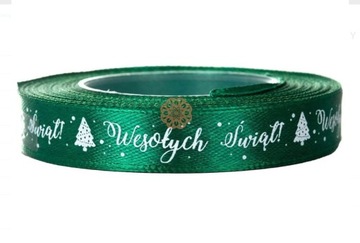 Wstążka satynowa Wesołych Świąt Boże Narodzenie 12mm