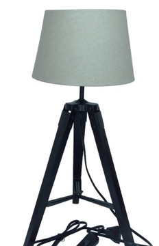 LAMPKA LAMPA NOCNA STOŁOWA BIURKOWA TRÓJNÓG DREWNIANY ABAŻUR SZARY