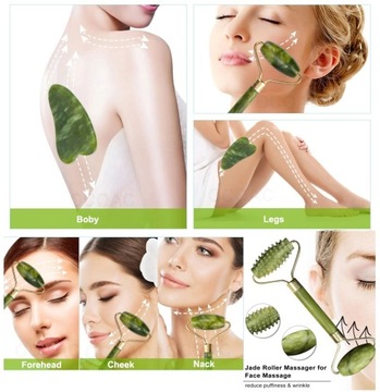 Жадеитовый массажер для лица + пластина Гуа Ша