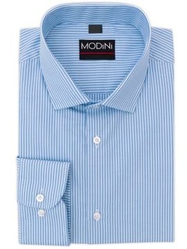 Niebieska koszula męska w białe prążki MODINI Y34 176-182 / 46-Slim
