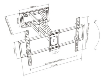 РЕГУЛИРУЕМЫЙ НАСТЕННЫЙ КРОНШТЕЙН ВЕШКА ДЛЯ ТЕЛЕВИЗОРА 50–120 ДЮЙМОВ, РЕГУЛИРОВКА 150 КГ ВЕРТИКАЛЬНО-ГОРИЗОНТАЛЬНО