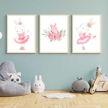 Установите 3 плаката для детей A3 Rabbit Balleerina