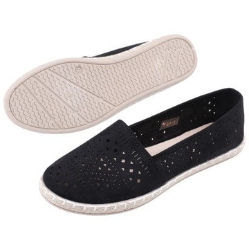 R.43 CZARNE ESPADRYLE DAMSKIE AŻUROWE PÓŁBUTY WSUWANE PŁASKIE LEKKIE