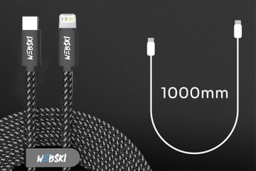 Нейлоновый кабель Webski, 100 см, 27 Вт, Usb-C, молния
