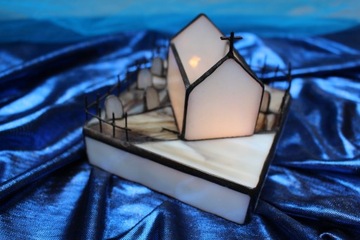 Витражный подсвечник темное кладбище Хэллоуин b2