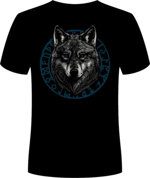 Koszulka Męska Realistyczny Wilk Viking Czarna XL Tshirt Męski Wilk