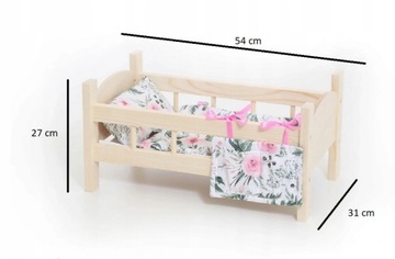 ŁÓŻECZKO DREWNIANE dla lalek +POŚCIEL 5 elementów