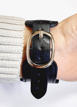 Кожа, широкий браслет, кожа, широкий ремешок для часов - черный