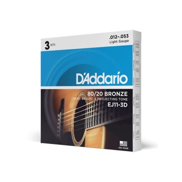 STRUNY DO GITARY AKUSTYCZNEJ D'ADDARIO EJ11-3D -3- PACK PROMOCJA !!!