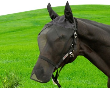 Недоуздок для лошади с маской от насекомых, черный, размер