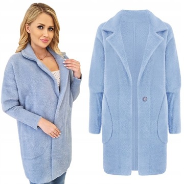 ALPAKA CIEPŁY PŁASZCZ NARZUTKA WEŁNA KOLORY BABY BLUE