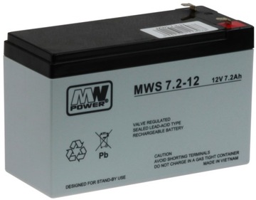 ГЕЛЕВАЯ БАТАРЕЯ AGM MWS 12 В 7,2 Ач ДЛЯ БЛОКА УПРАВЛЕНИЯ ИБП СИГНАЛИЗАЦИИ ИГРУШЕЧНЫХ МАШИНОК