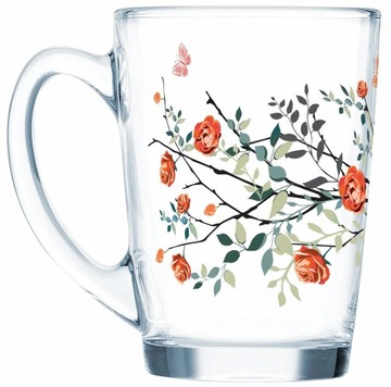 LUMINARC SZKLANY KUBEK SHANIA DO KAWY HERBATY 320ML KWIATY MOTYL SZKLANKA