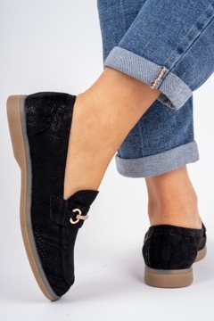 Мокасины-слипоны женские черные с золотой вставкой 39