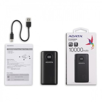 Мощный аккумулятор ADATA Powerbank 10000 мАч USB-C, черный