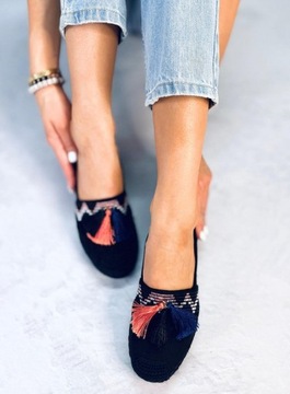 Espadryle boho z frędzlem BIRNA BLACK 38