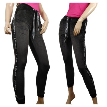 Spodnie legginsy dresowe LATYNKA welur kieszenie