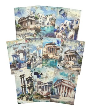 DEKORACYJNY PAPIER DO SCRAPBOOKINGU 30 ARK BUDOWLE BUDYNKI STAROŻYTNE