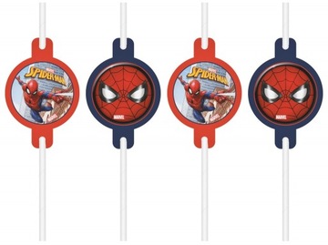 Słomki urodzinowe rurki Spiderman Team Up 4 sztuk