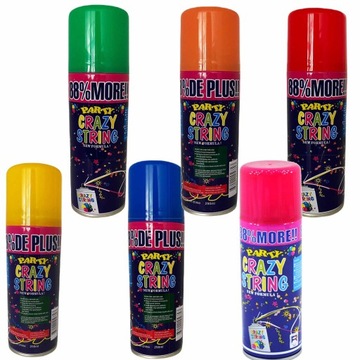 SERPENTYNA W SPRAYU DUŻY ZESTAW 6 KOLORÓW ZESTAW NA URODZINY NA IMPREZĘ
