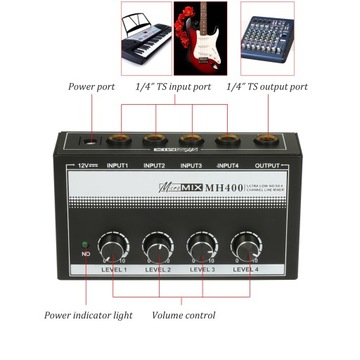 MH400 Ультрамалошумящий 4-канальный линейный микшер Mini