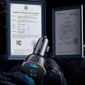АВТОМОБИЛЬНОЕ ЗАРЯДНОЕ УСТРОЙСТВО JOYROOM FAST 70 Вт, 1xUSB, 2xUSB C С ПОДСВЕТКОЙ